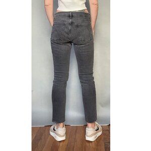 Women Size 24 | GAP Mid Rise Girlfriend Jeans Washed Black Denim Raw Hem